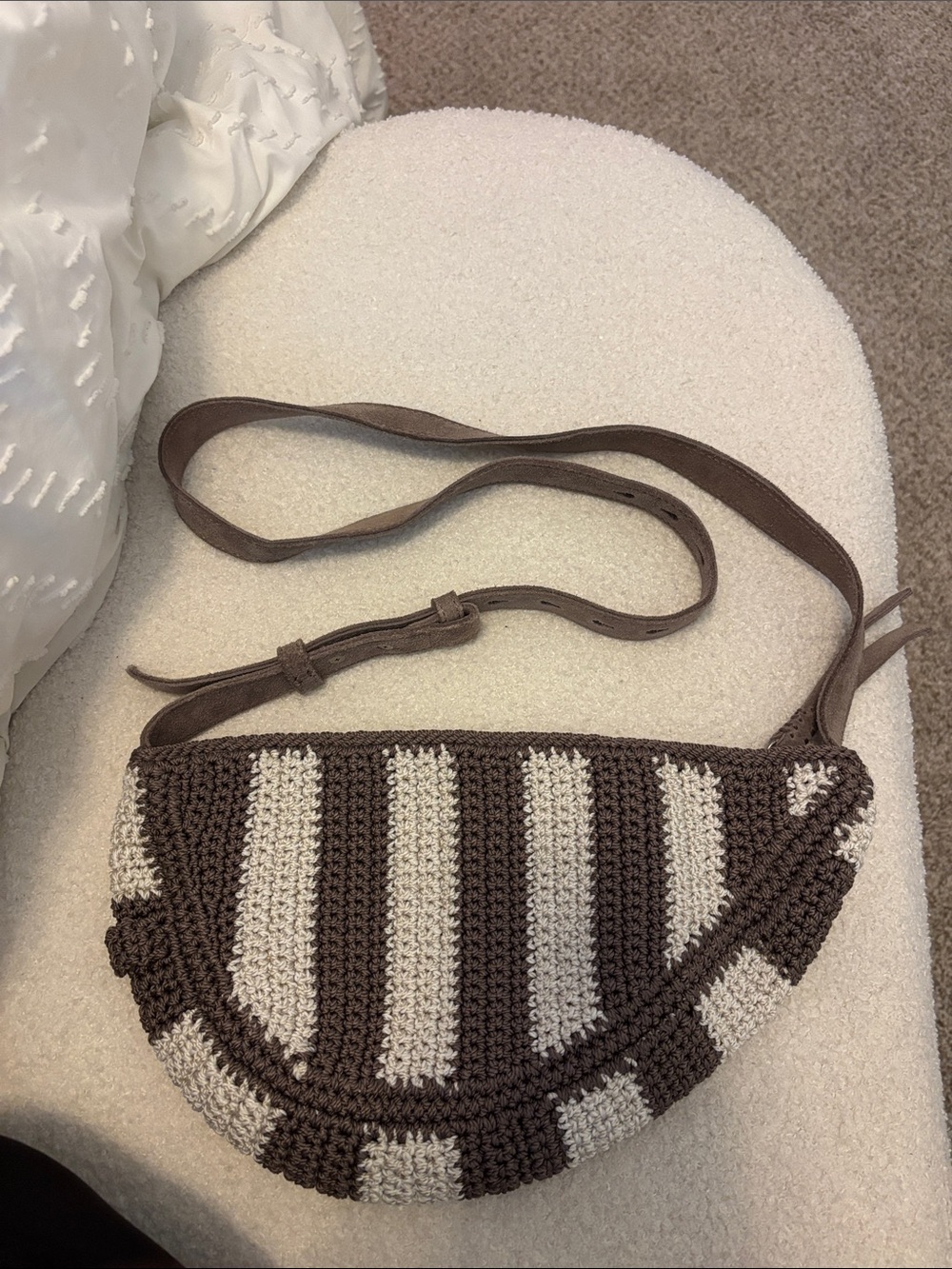 THE SAK Brown and Cream Crochet Crossbody Bag